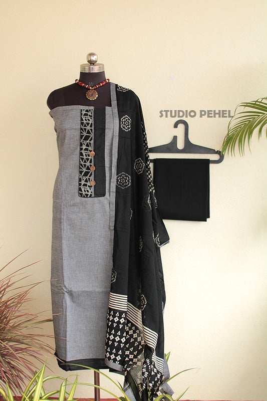 Grey & Black South Cotton Salwar Set