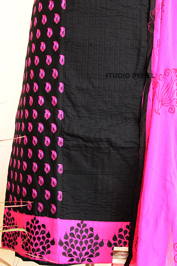 Black & pink Asymmetrical Worked Salwar Set