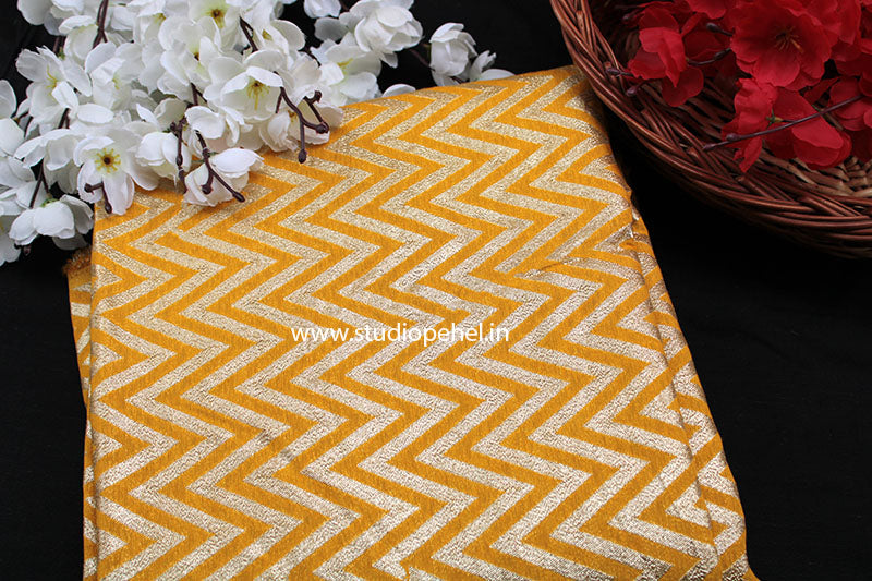Brocade Fabric - Golden yellow waves