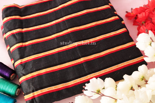 Black striped cotton rayon fabric