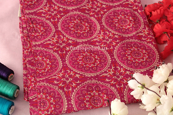 Pink mandala print cotton fabric