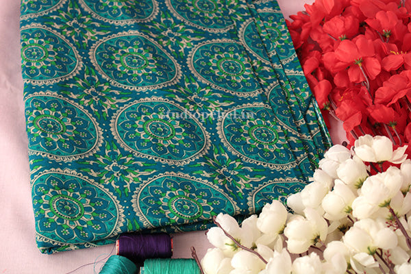 Sea blue mandala cotton fabric