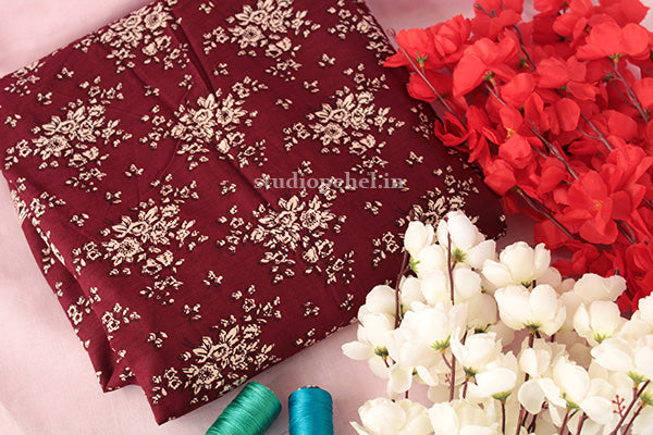 Maroon floral cotton fabric