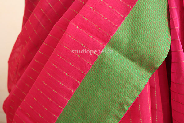 Neon pink cotton saree