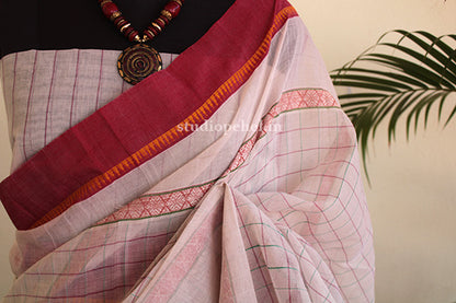 Cotton sarees- Bliss pink & off white