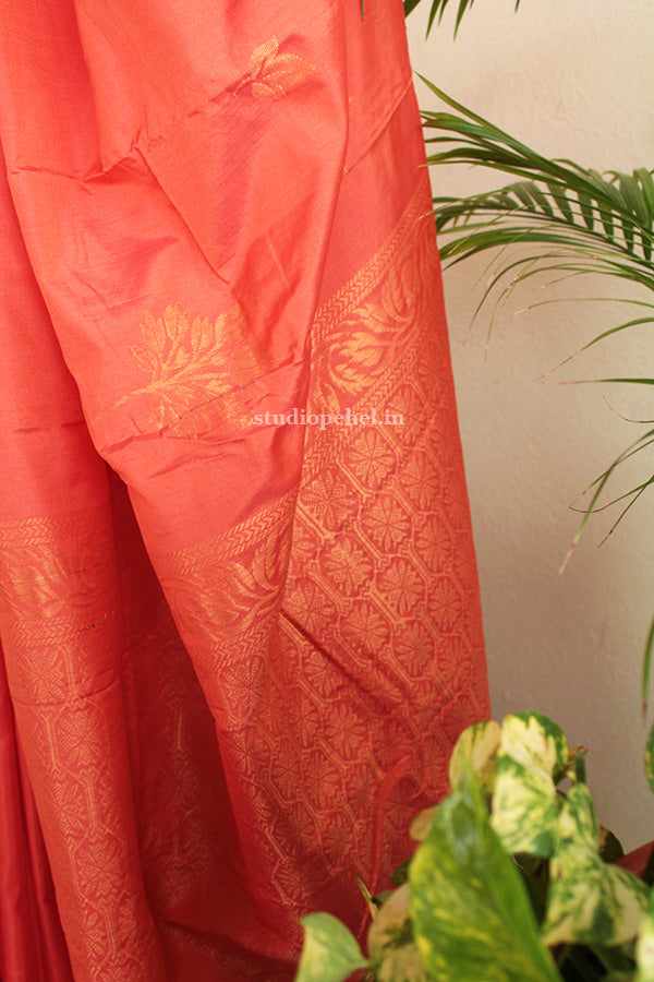 Soft Silk Saree - Ruby Orange