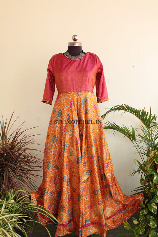 Peach pochampally silk dress