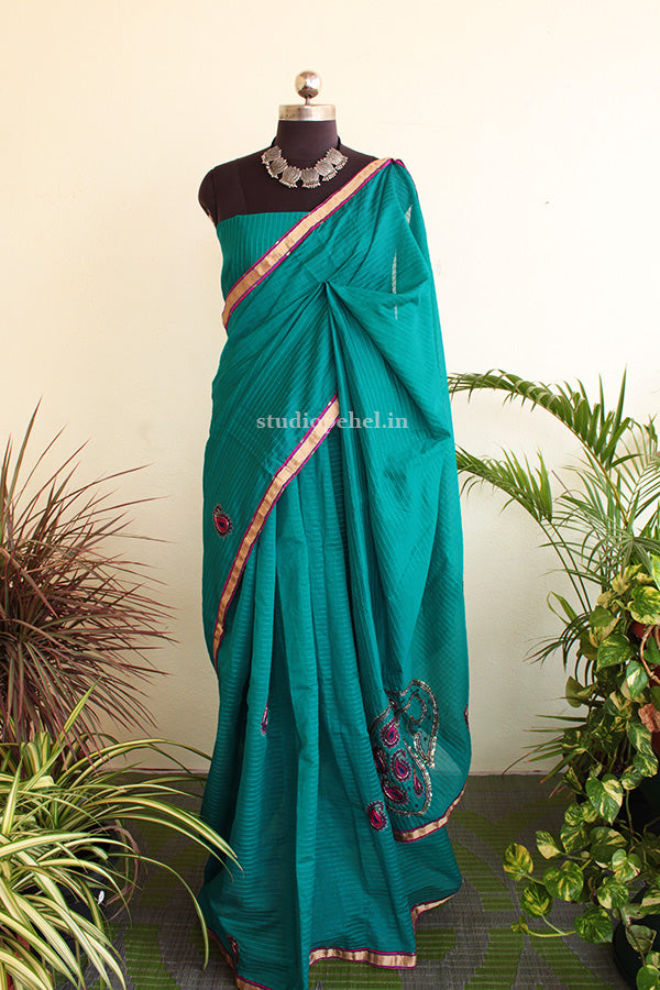 Silk Cotton saree - Teal