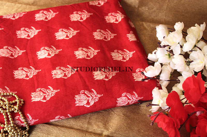 Muslin silk fabric - Red rose