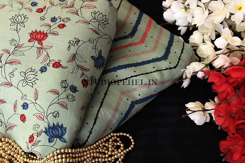 Muslin silk fabric - Dusty green floral