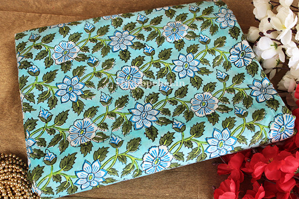 Baby blue floral cotton fabric