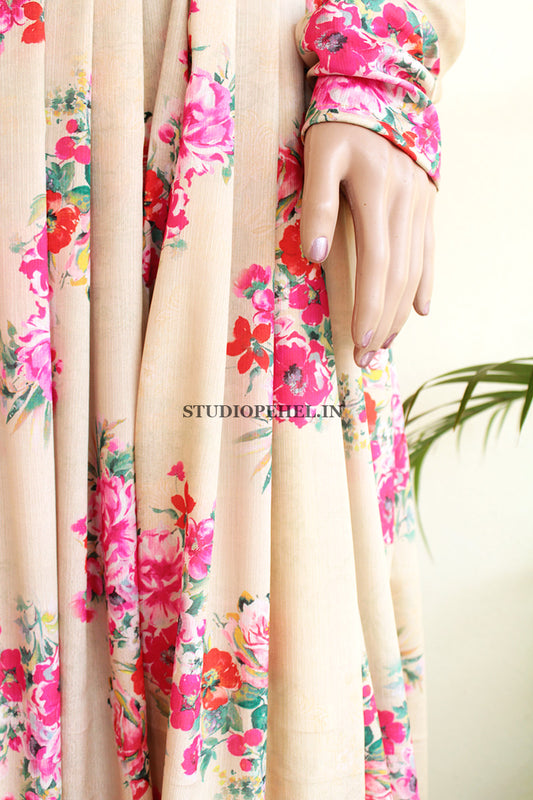 Beige floral Flare Dress