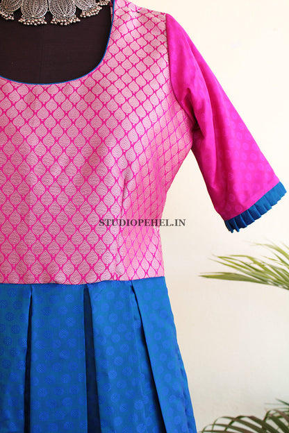 Blue & Pink Pleated Dress