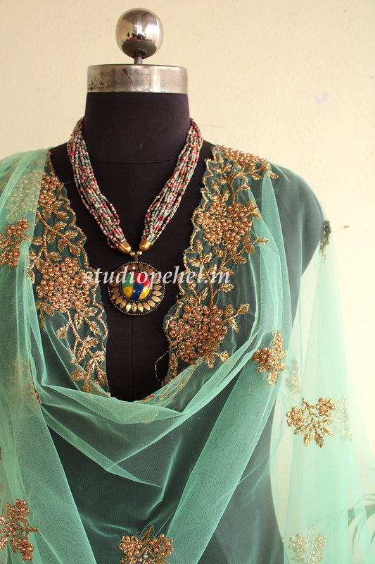 Exclusive Embroidered Dupattas- Teal Ice