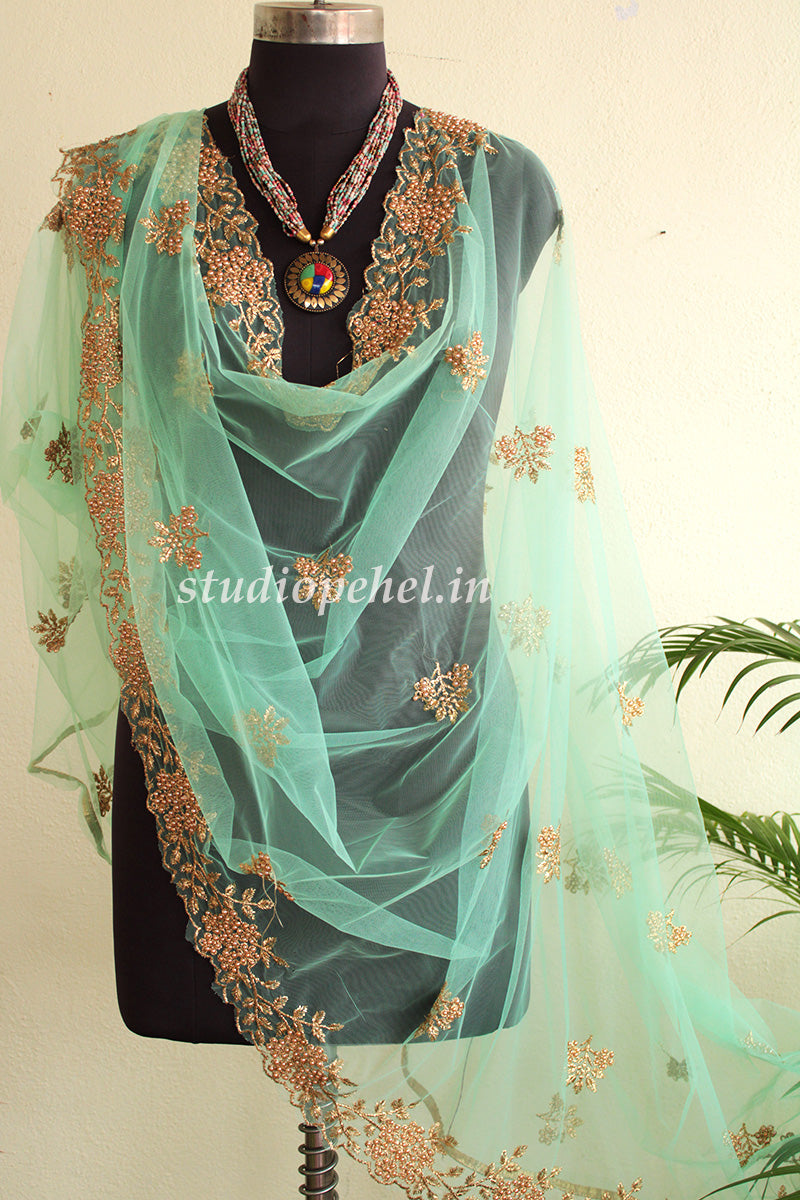Exclusive Embroidered Dupattas- Teal Ice