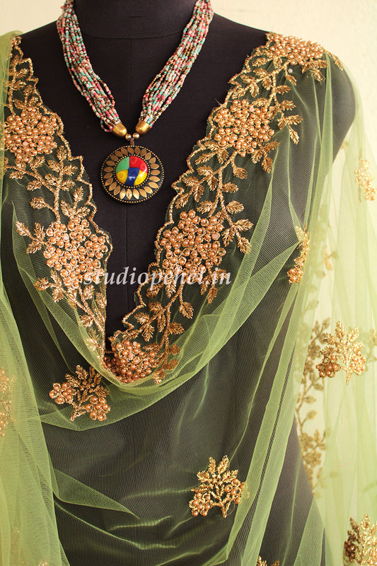 Exclusive Embroidered Dupattas- Pista Green