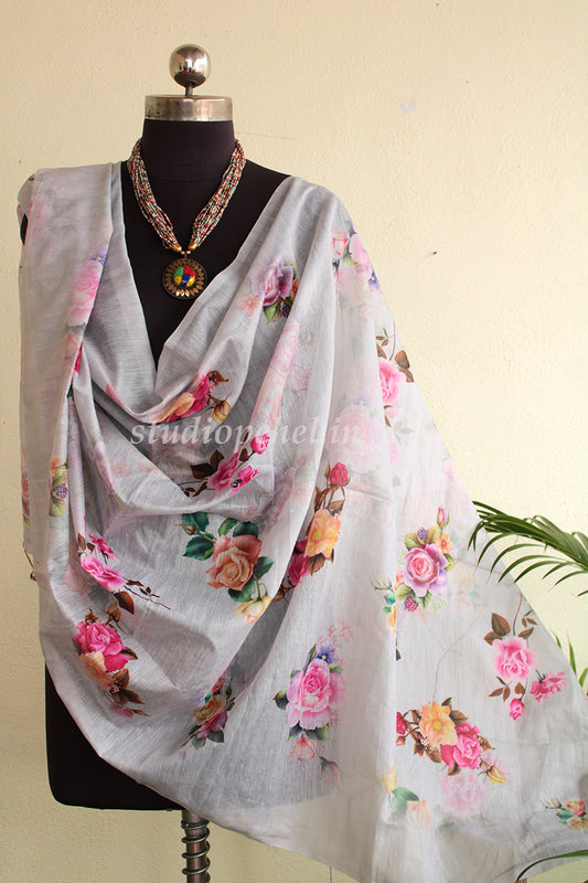 Floral Dupattas - Ash Melange