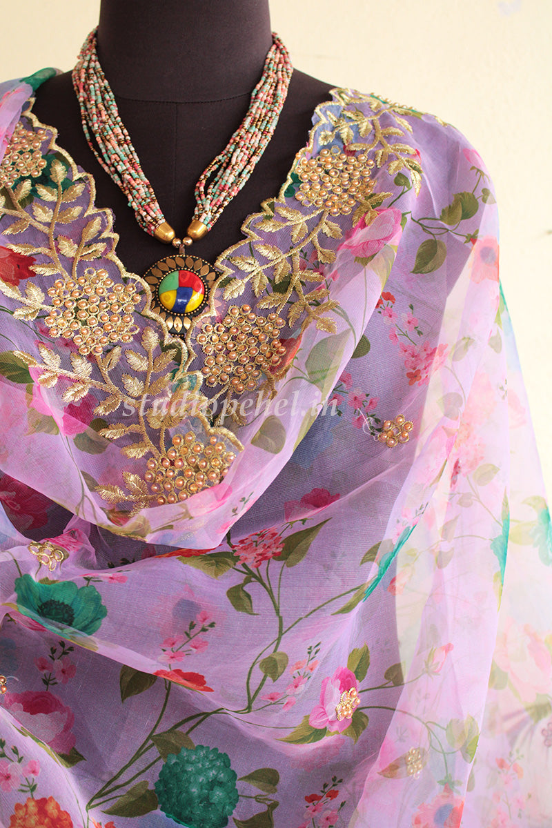 Exclusive Embroidered Dupattas- Rose pink