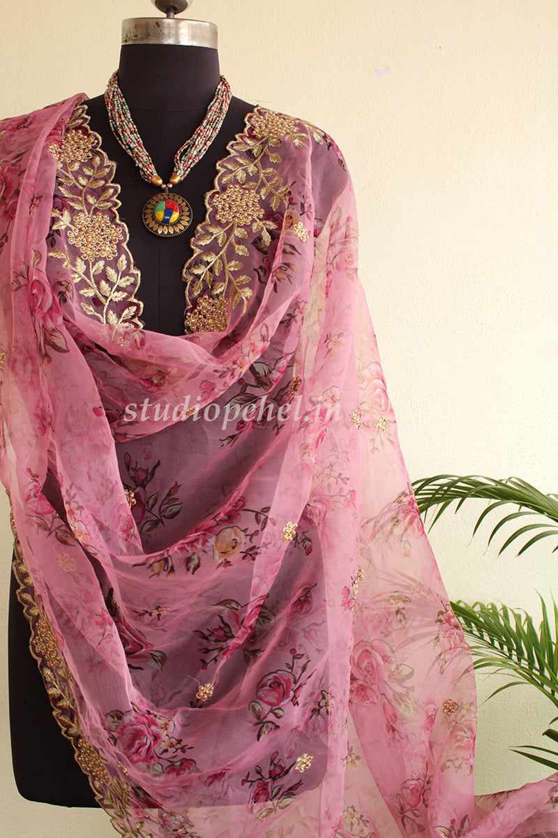 Exclusive Embroidered Dupattas- Plush pink