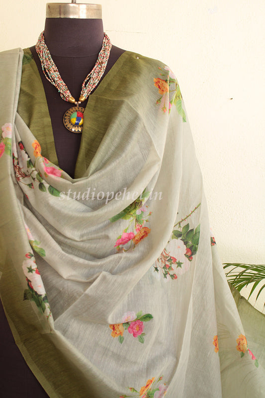 Floral Dupattas - Green Dust