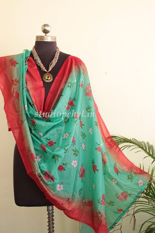 Floral Dupattas - Teal Flame