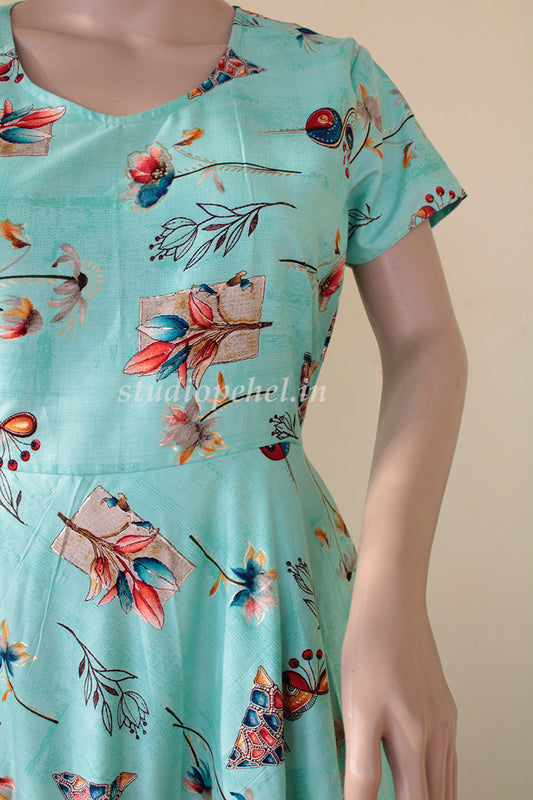 Teal foil print dress