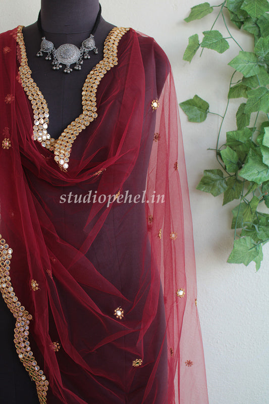 Exclusive Embroidered Dupattas- Maroon