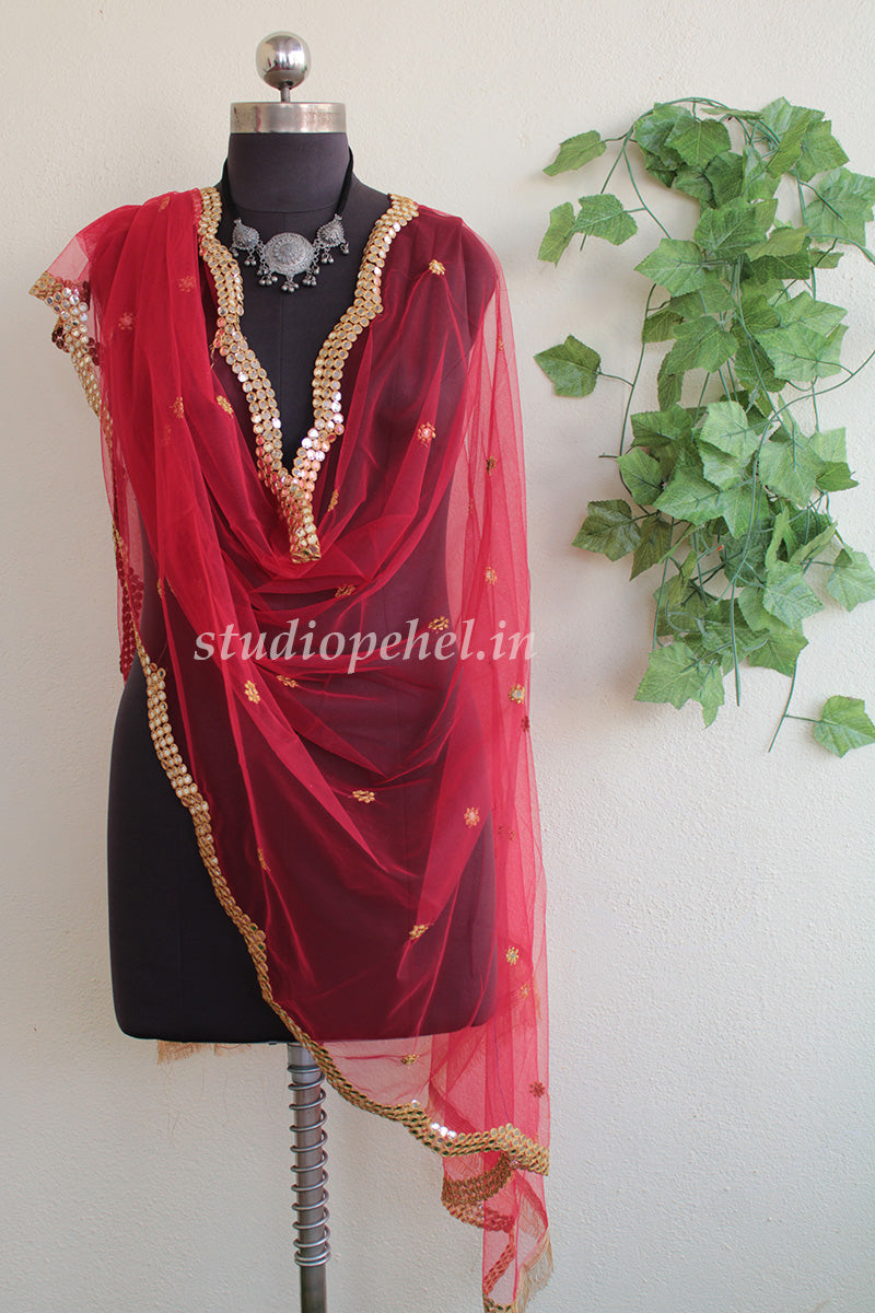 Exclusive Embroidered Dupattas-  Red