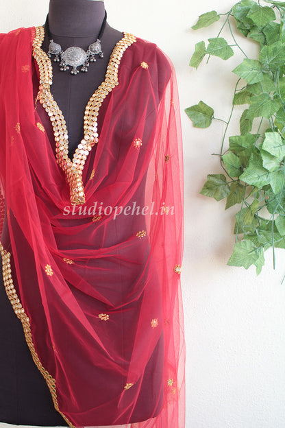 Exclusive Embroidered Dupattas-  Red
