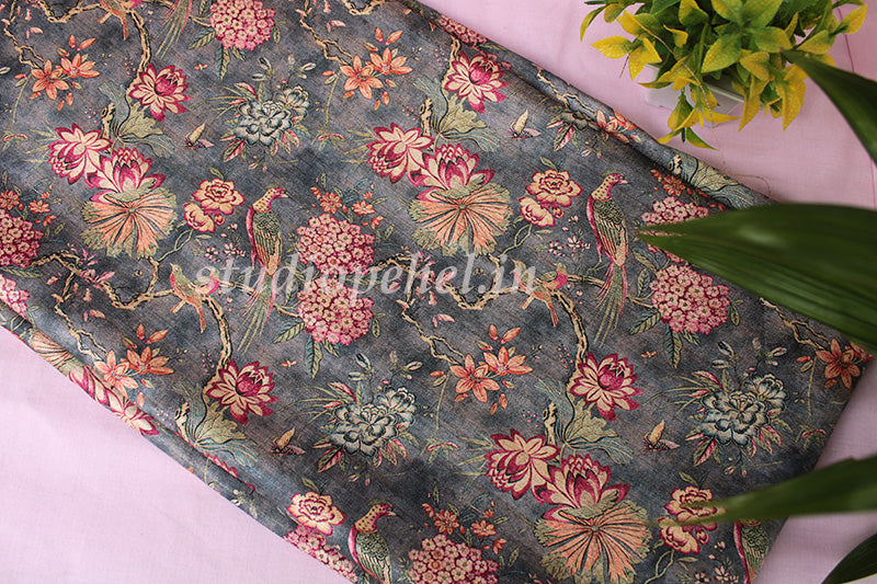 Designer RawSilk Fabric - Damask Floral 3