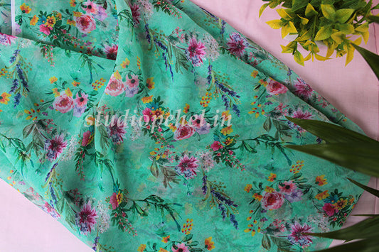 Floral Running Fabric - Teal Green