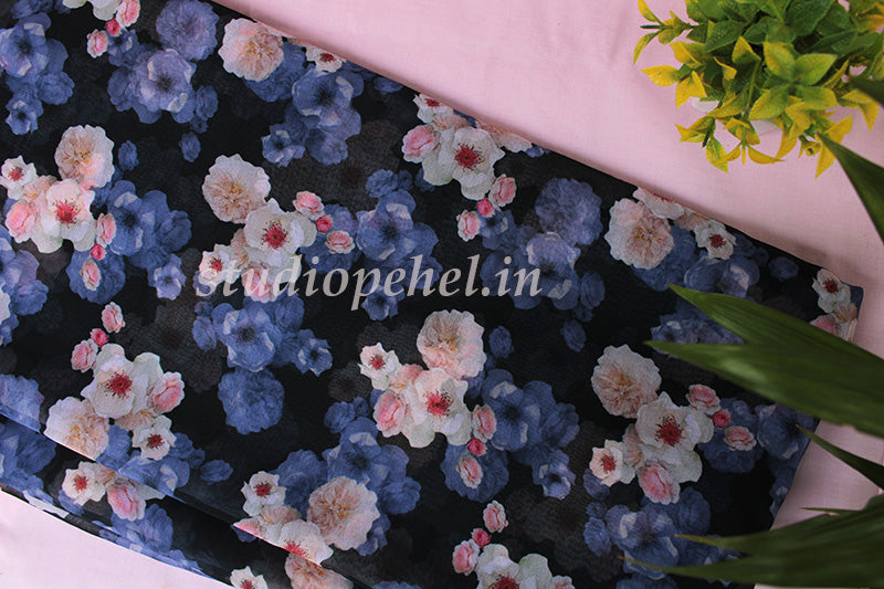 Floral Running Fabric - Raven