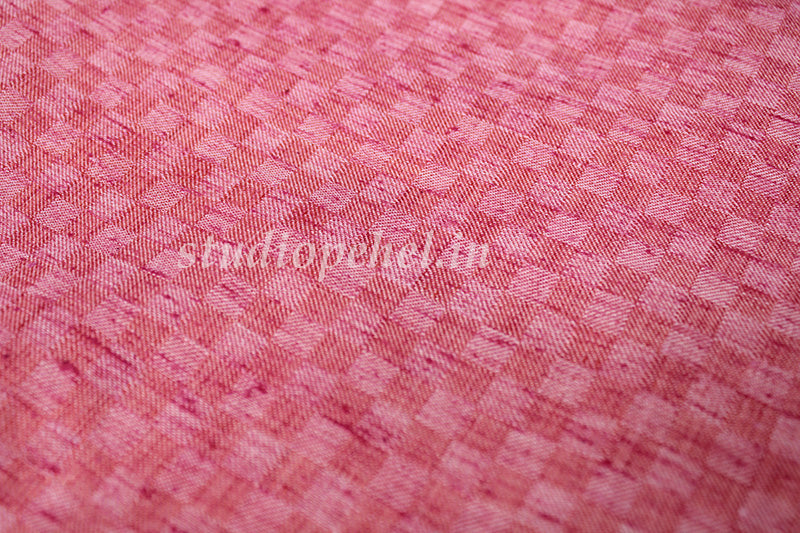 Handloom Cotton Fabric- Checkered Peach
