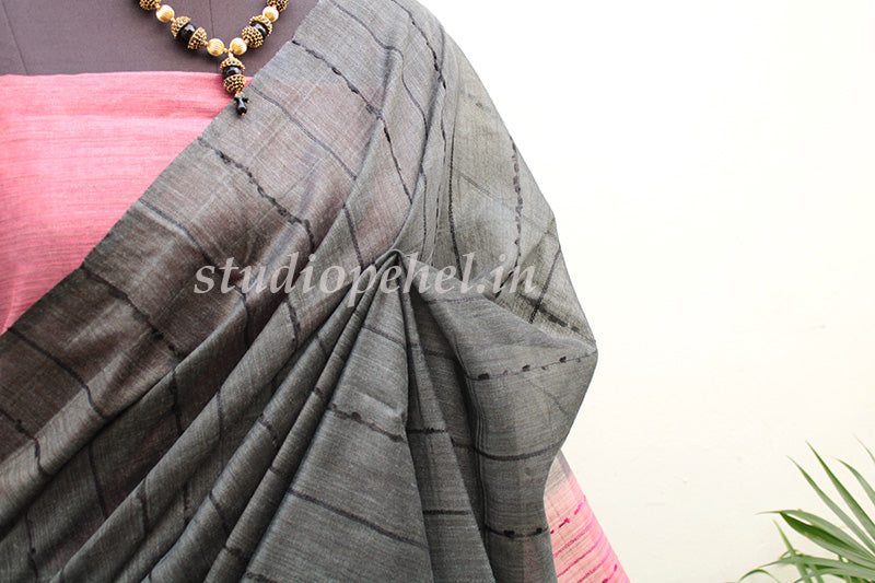Bhagalpuri Sarees - Grey & Pink Melange