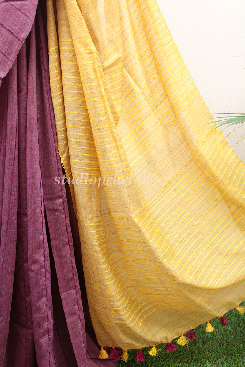 Bhagalpuri Sarees - yellow & magenta