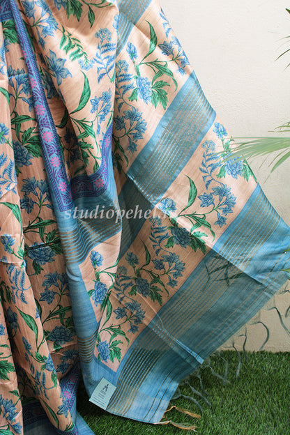 Floral Tussar Sarees - Baby Blue