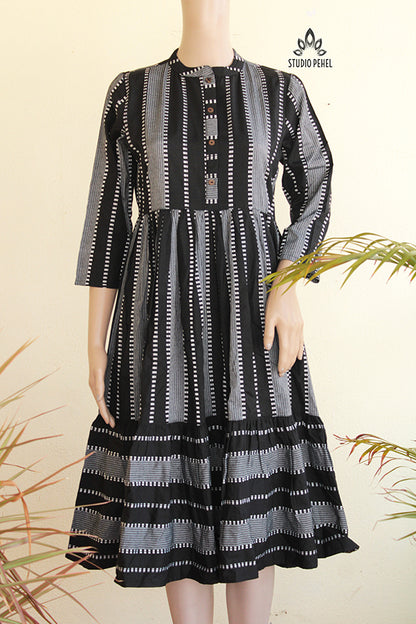 Black Dual Striped Cotton Dress