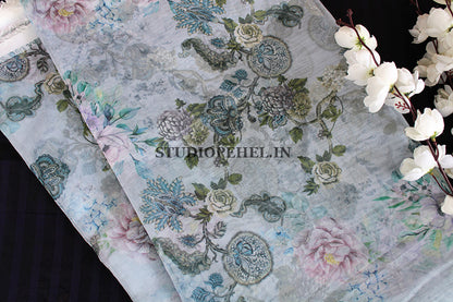 Bluish grey floral fabric
