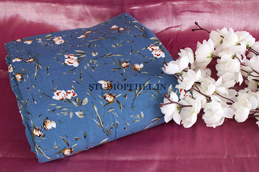 Denim blue sakura fabric