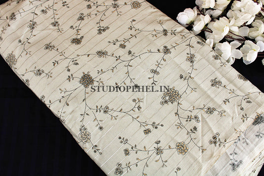 Silver grey zari sakura fabric