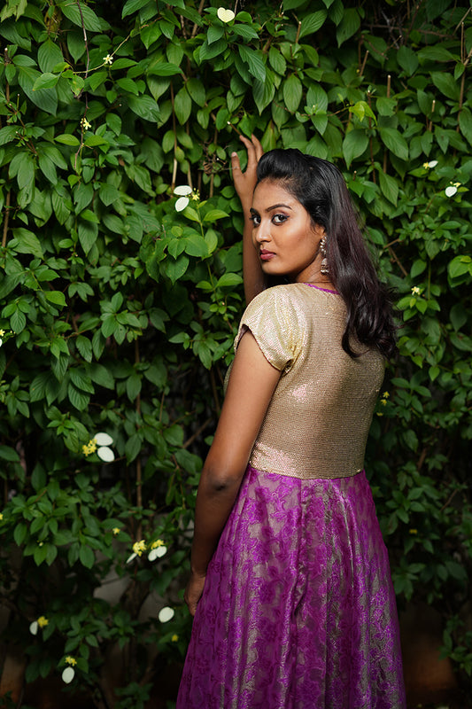 Purple-Gold  Fit & Flare Dress - STUDIO PEHEL