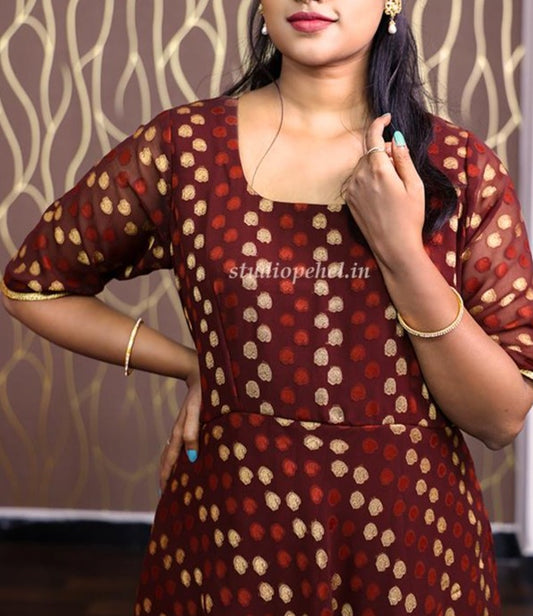 Brown & Gold Fit flare dress