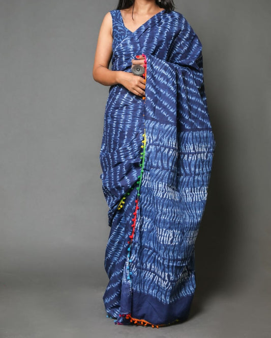 Naira soft cotton sarees-Indigo