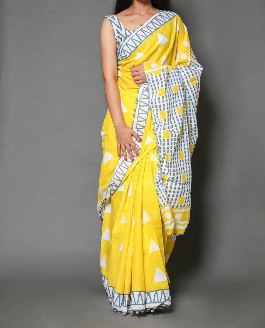 Naira soft cotton sarees-yellow triangle