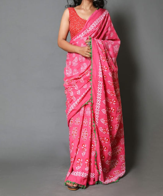 Naira soft cotton sarees-bubblegum pink