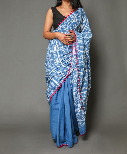 Naira soft cotton sarees-Silent blue