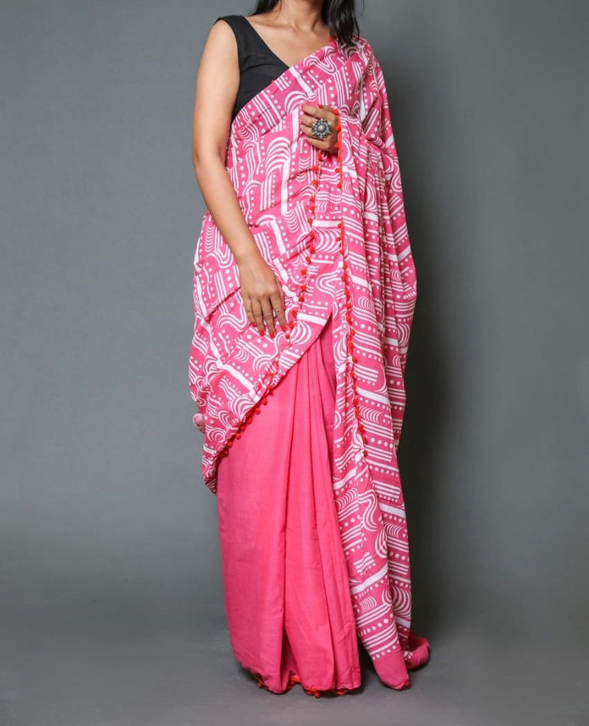 Naira soft cotton sarees-gummy pink