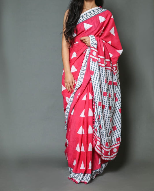 Naira soft cotton sarees-Peachy Rose