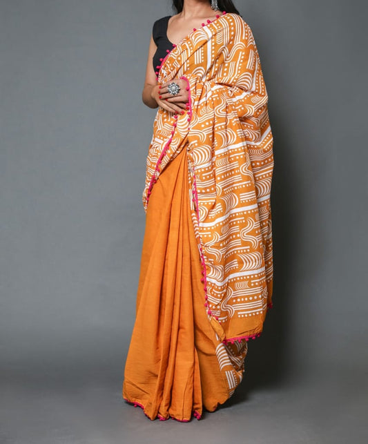 Naira soft cotton sarees-Mango mustard