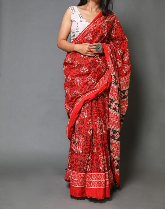 Naira soft cotton sarees- brick red